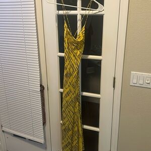 Alice and Olivia, yellow and brown print slip, low back dress size 0